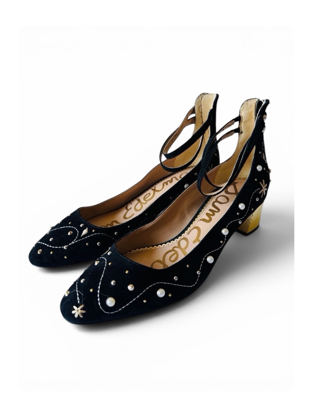 ★ Sam Edelman Lucien Embroidered Pearl Stud
Ankle Strap Pumps Black 9.5 ★ - Picture 16 of 16